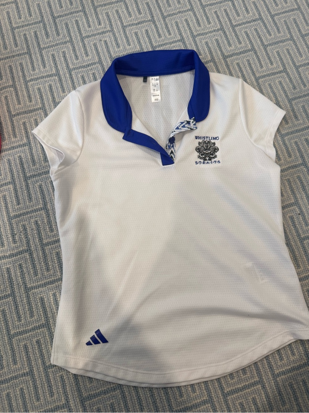 Adidas White & Royal Blue Polo Shirt with Embroidered Crest Whistling Straights